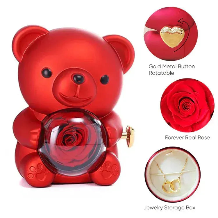 Teddy Bear Gift Box with Eternal Rose